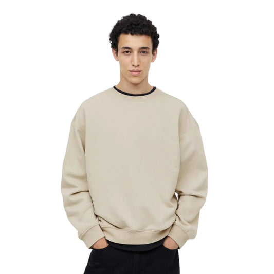 Men Minimalist Beige Crew Neck Sweatshirt Timeless Style