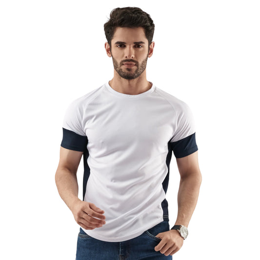 White Performance Contrast Tee for Men – Stylish & Breathable