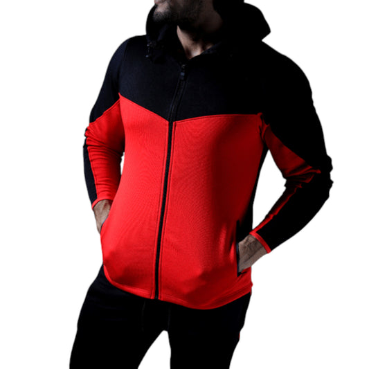 Elevate Your Style: Black & Red Zipper Tracksuit Top