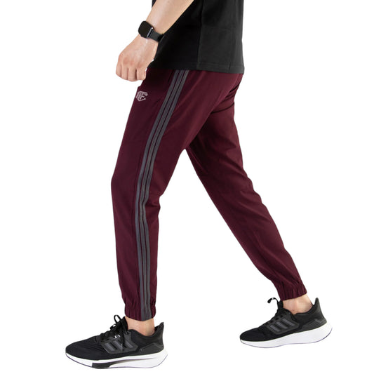 Superior Micro Stretch Maroon Trousers with Three Gray Stripes