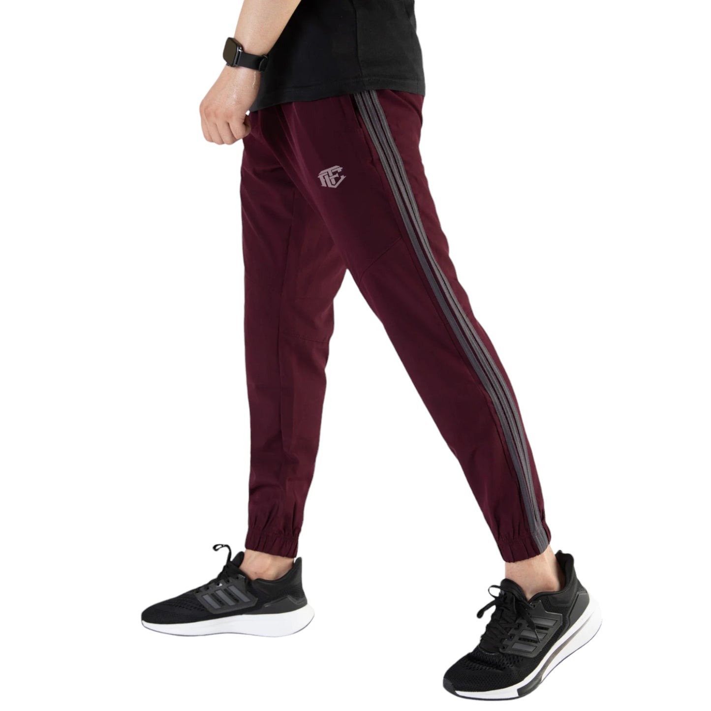 Superior Micro Stretch Maroon Trousers with Three Gray Stripes