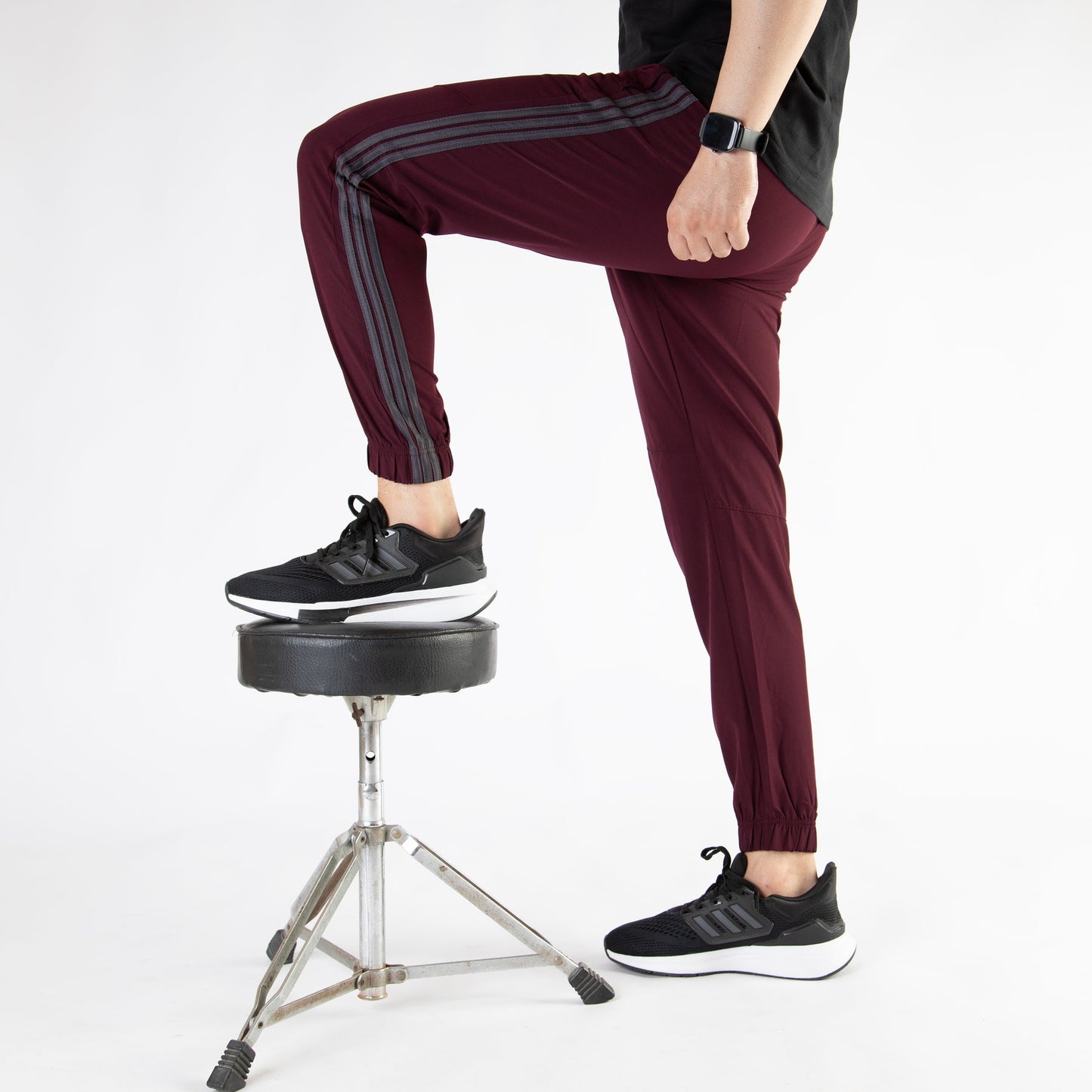 Superior Micro Stretch Maroon Trousers with Three Gray Stripes