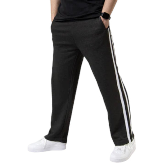 Gray Wide Leg Trousers with Two White Stripes