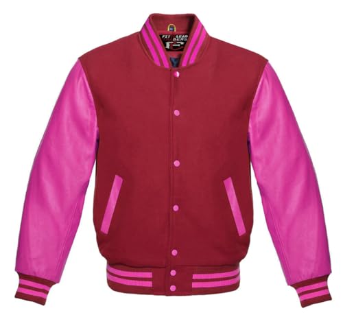 Premium Varsity Baseball Letterman Jacket Wool & Hot Pink Leather