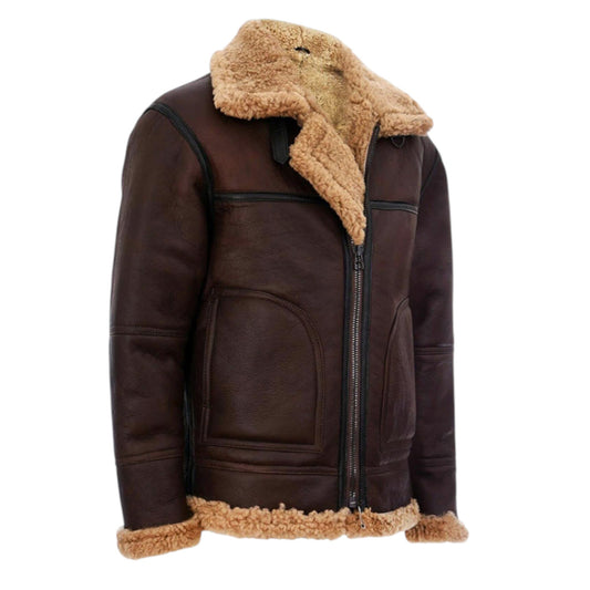 Men’s Vintage Brown B3 Aviator Shearling Sheepskin Flying Jacket Coat