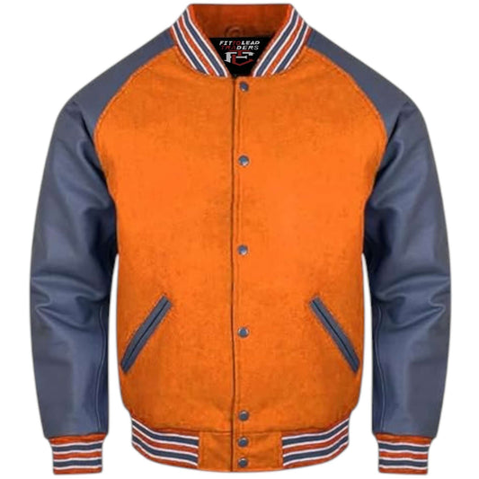 Letterman Varsity Jacket Wool Body with Grey Leather Sleeves
