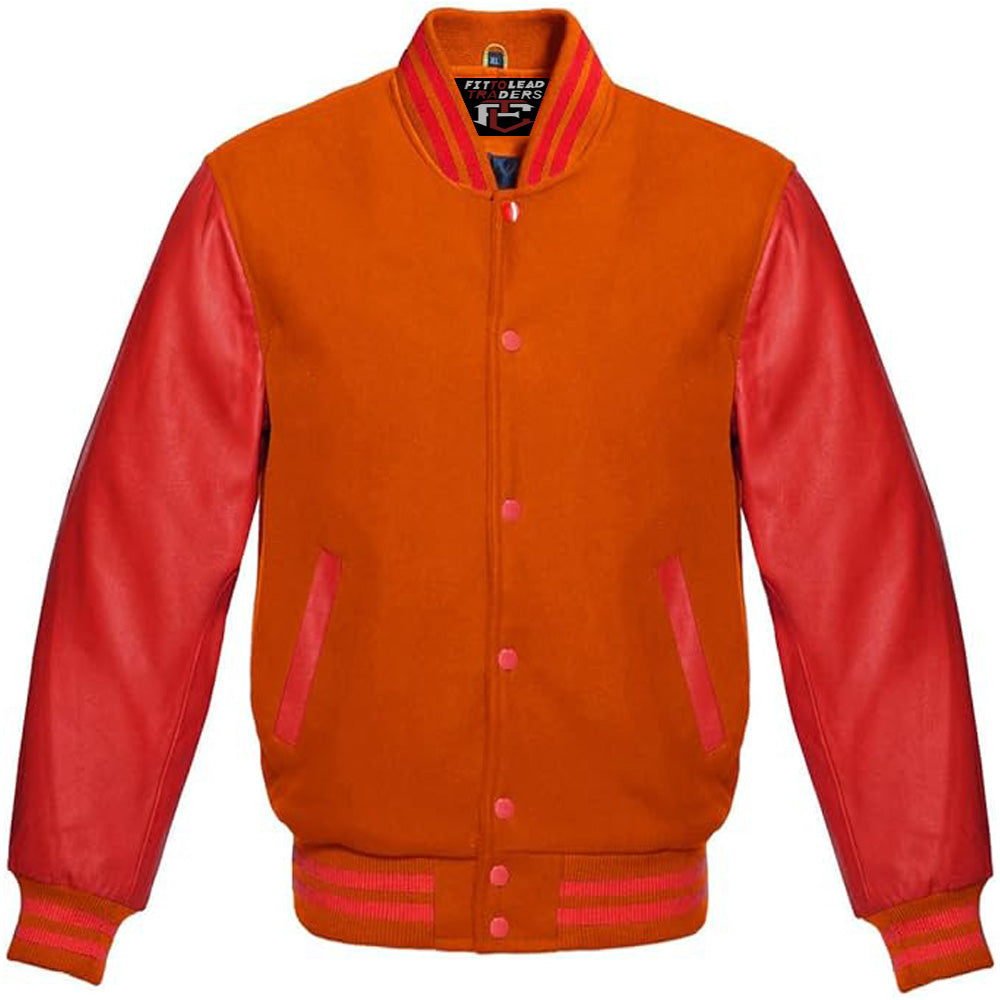 Varsity Jacket Red Leather Sleeves & Wool Body Letterman College Baseball