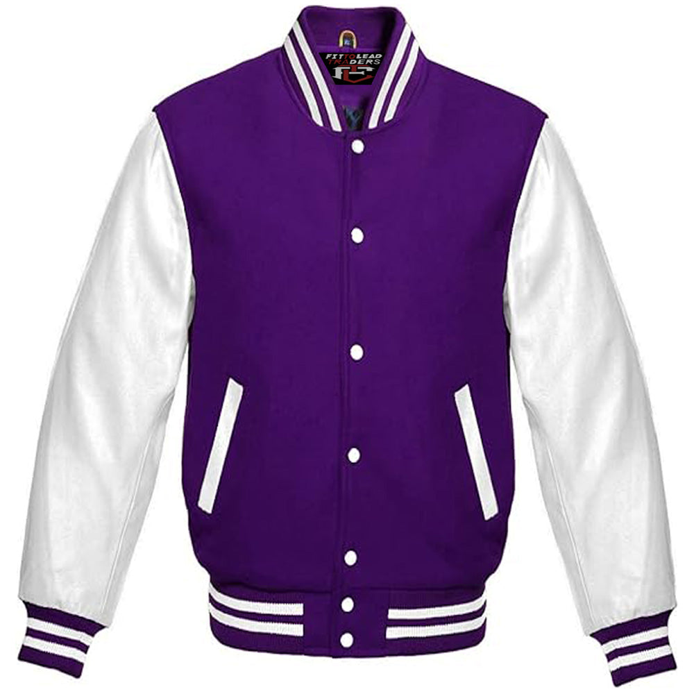 Varsity Lettermen Bomber Style All Wool & White Color Sleeves Jacket