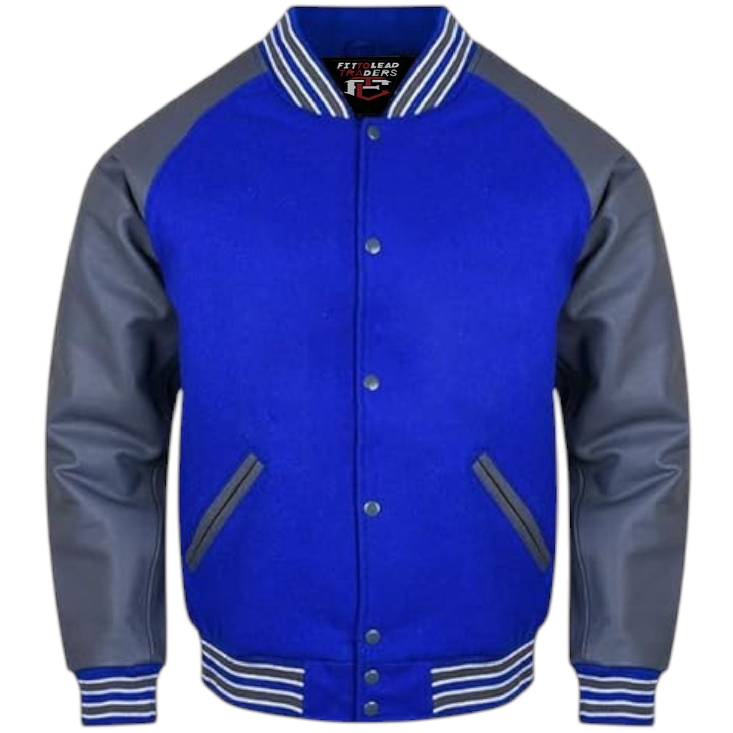 Drop Shoulder Lettermen Varsity Jacket Wool Body Grey Leather Sleeves