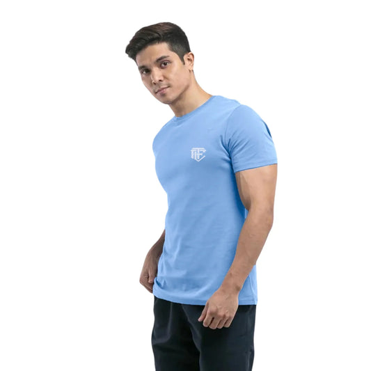 Men Stretchable Cotton Short Sleeve T-Shirt Sky Blue Fit
