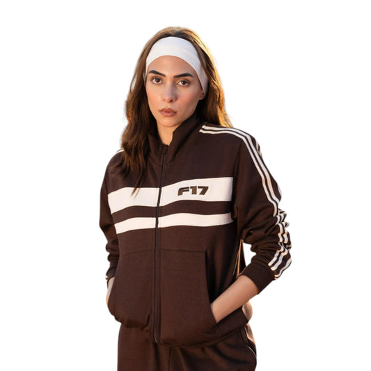 Sport Luxe Brown Tracksuit with Mock Neck