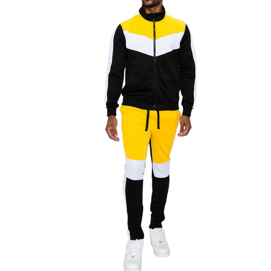 Sporty Men's Color Block Full Zip Jacket & Track Pant