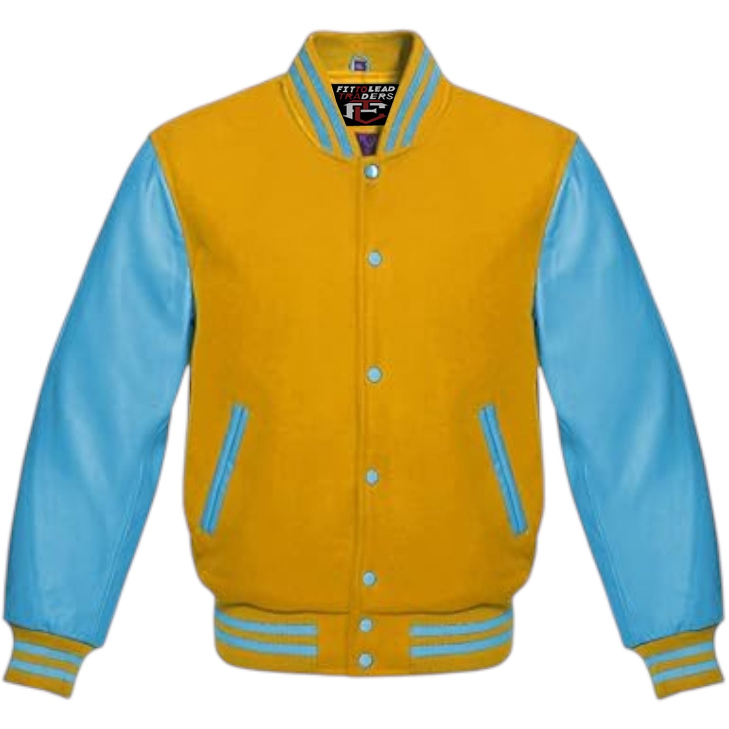 Multicolor Wool Varsity Jacket Genuine Sky Leather Sleeves Streetwear