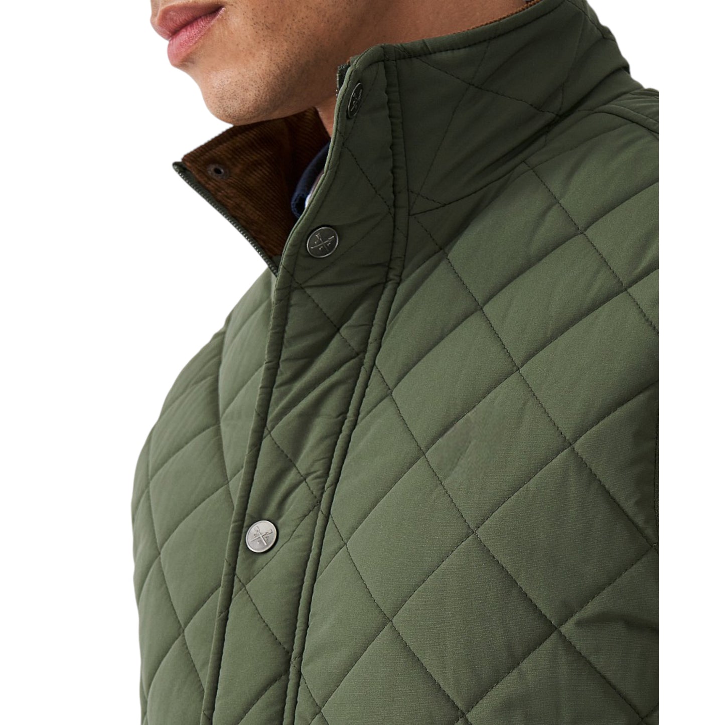 Men's Quilted Olive Green Vest with Stand Collar