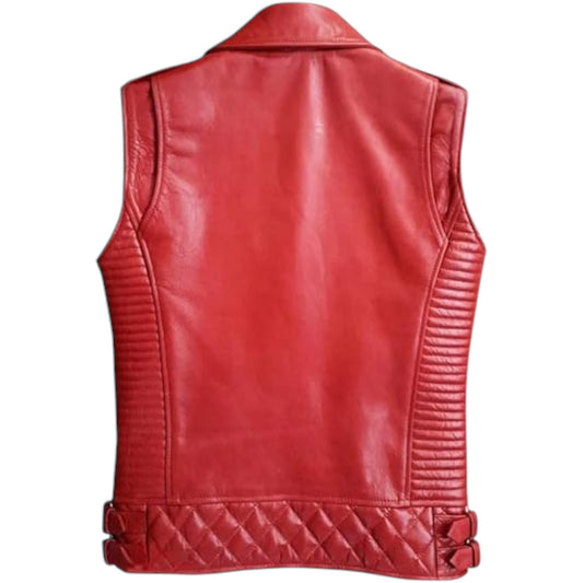 Stylish Red Lambskin Biker Vest – Rocker Retro Motorcycle Design