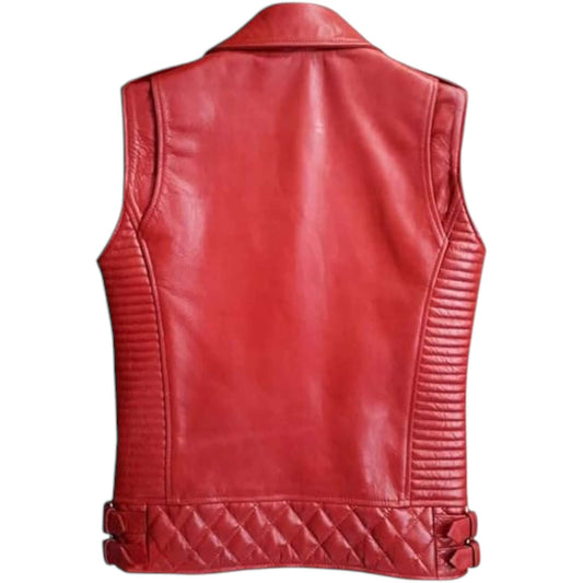 Retro Red Leather Biker Vest for Men Genuine Lambskin Style