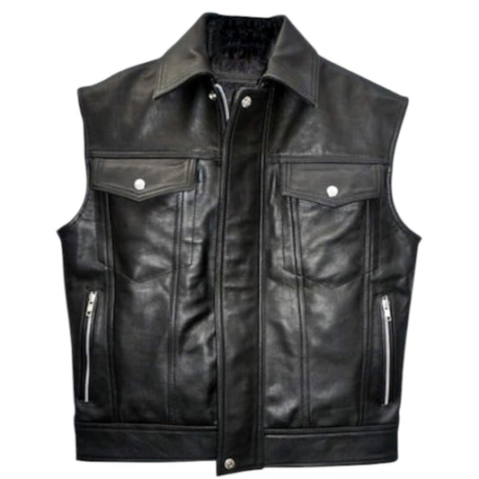 Men's Retro Café Racer Biker Vest – Genuine Lambskin Leather