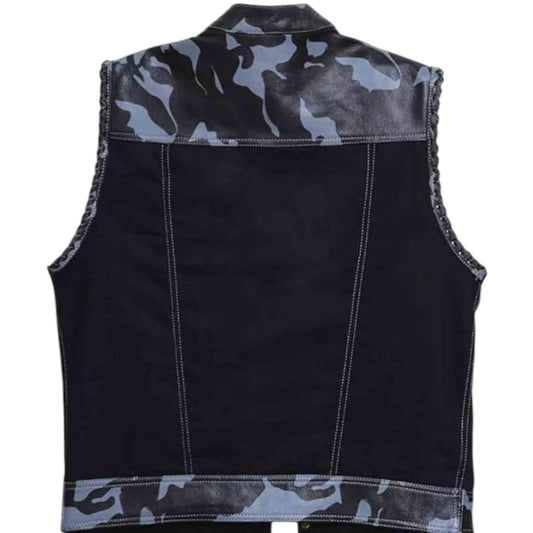 Men's Biker Rider Vest – Camouflage Leather & Textile Sleeveless Jacket