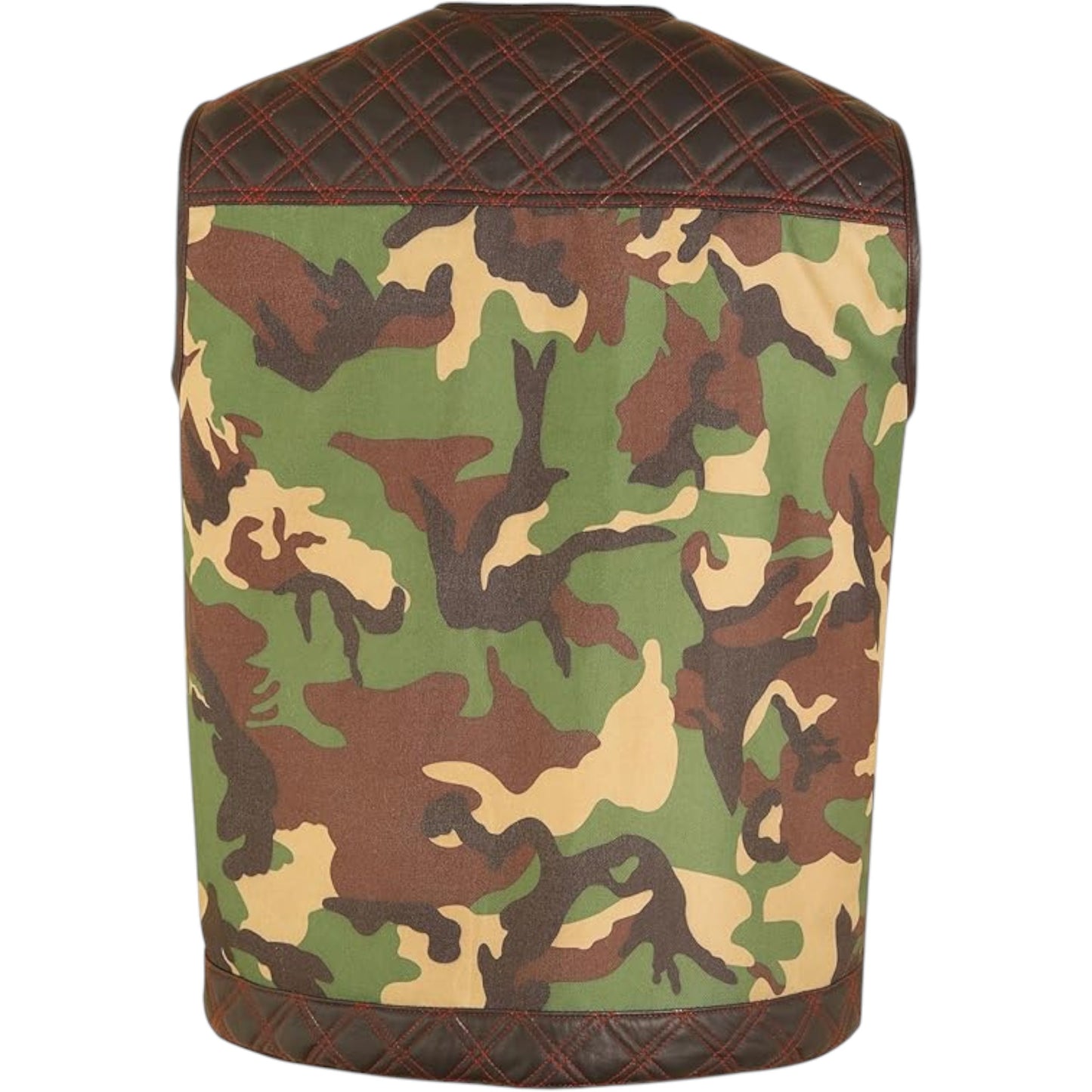 Men's Biker Rider Vest – Genuine Leather & Camouflage Textile Blend