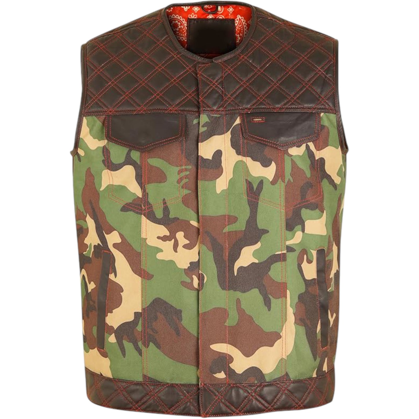 Men's Biker Rider Vest – Genuine Leather & Camouflage Textile Blend