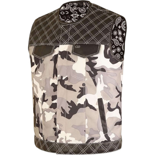 Genuine Leather & Textile Camouflage Motorcycle Vest