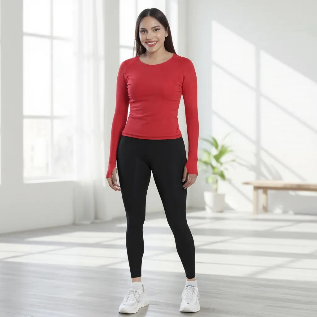 Luxurious Women's Full Sleeve Red Performance Tee