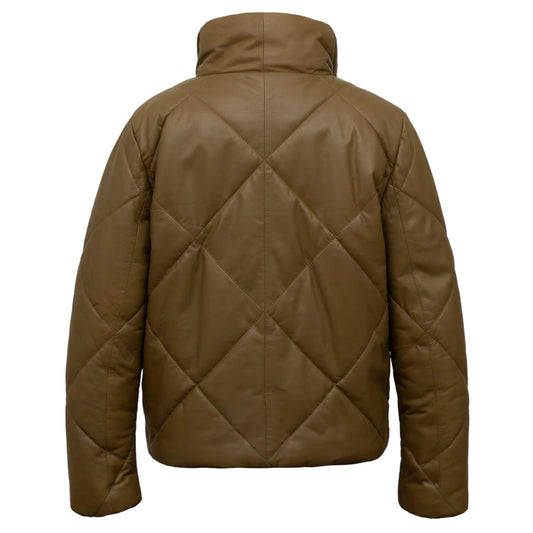 Women's Khaki Quilted Leather Stylish Jacket