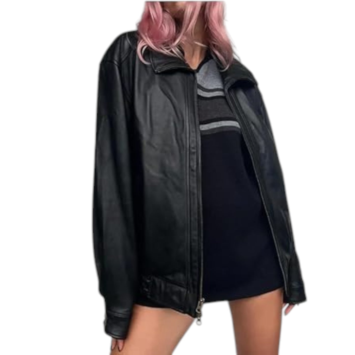 Retro Oversized 90s Leather Jacket for Women