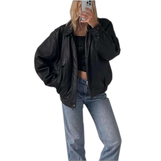 Ultimate 90s Oversized Leather Jacket Women Vintage Style