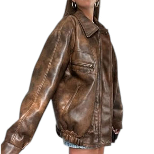 Women's Vintage 90s Brown Leather Bomber Jacket