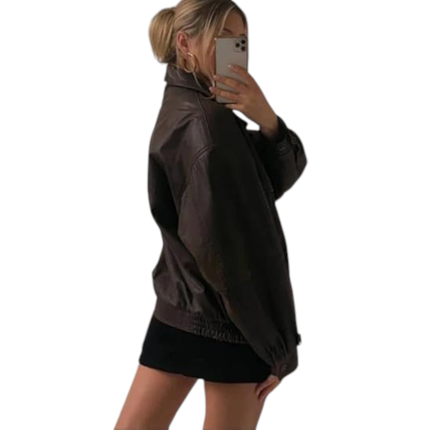Women's Oversized Retro Brown Leather Jacket Vintage-Inspired Fashion
