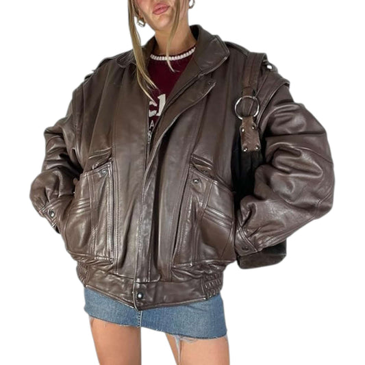 Beautiful 90s Brown Leather Bomber Jacket Women's