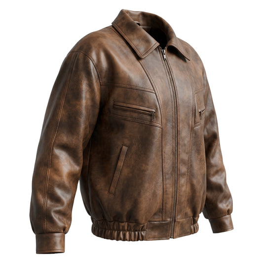 Brown leather jacket on a white background
