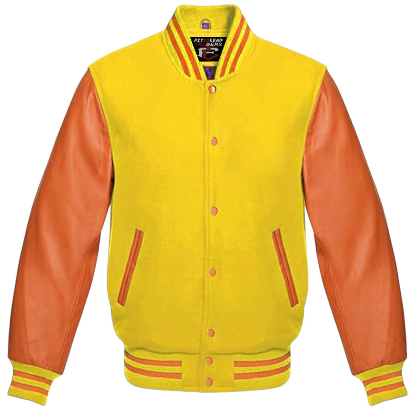 High-Quality Unisex Varsity Jacket Wool & Orange Leather Sleeves