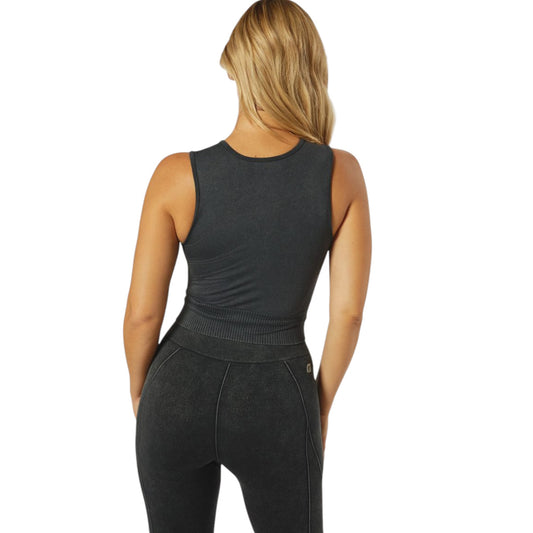 Sleeveless Seamless Crop Top in Acid Wash Fabric