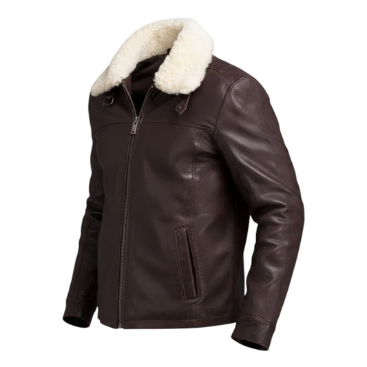 Premium Men’s Brown Shearling Leather Aviator Jacket Winter Coat