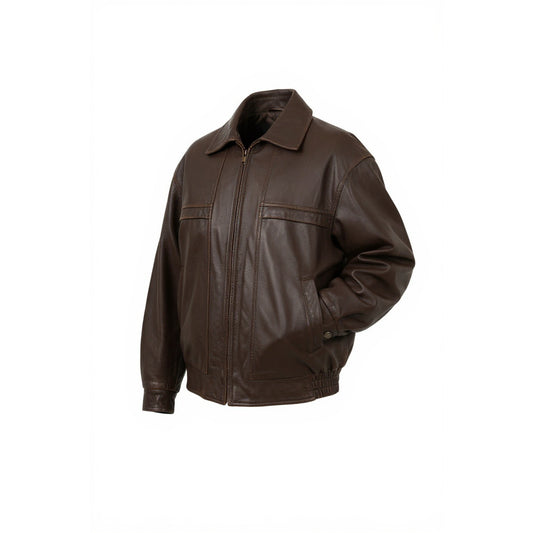 Brown leather jacket on a white background