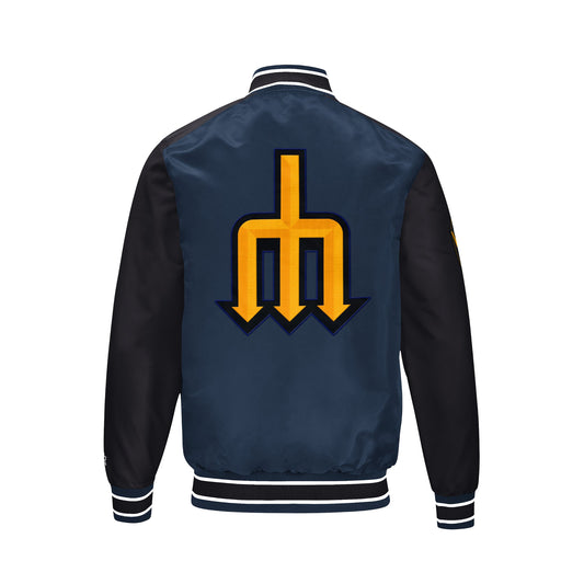 Men’s Seattle Mariners Satin Varsity Jacket – Snap Button Bomber