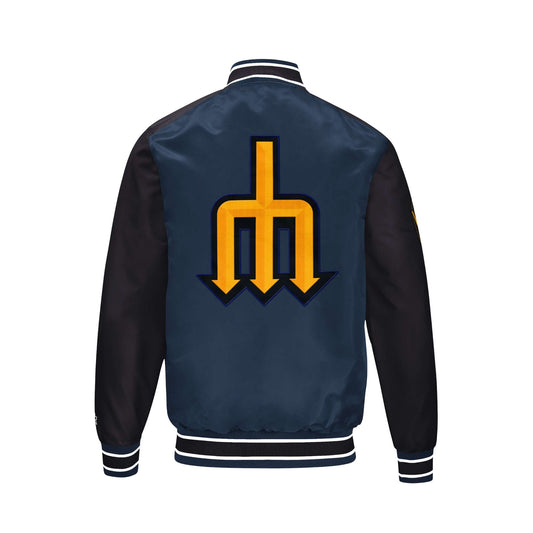 Men’s Seattle Mariners Satin Varsity Jacket Snap Button Bomber