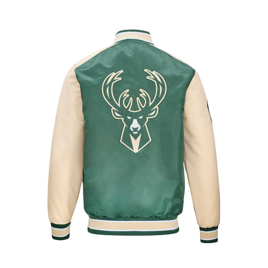 Men’s Milwaukee Bucks Satin Varsity Jacket | Snap Button Bomber