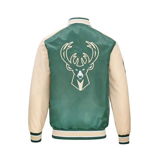 Milwaukee Bucks Satin Varsity Snap Button Jacket