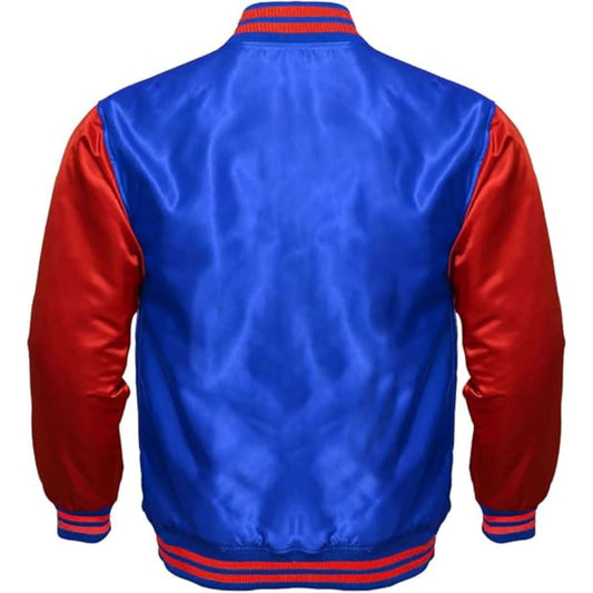 Varsity Letterman Jacket Satin Royal Blue Red Sleeves Bomber