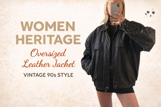 Women Heritage Oversized Leather Jacket Vintage 90s Style