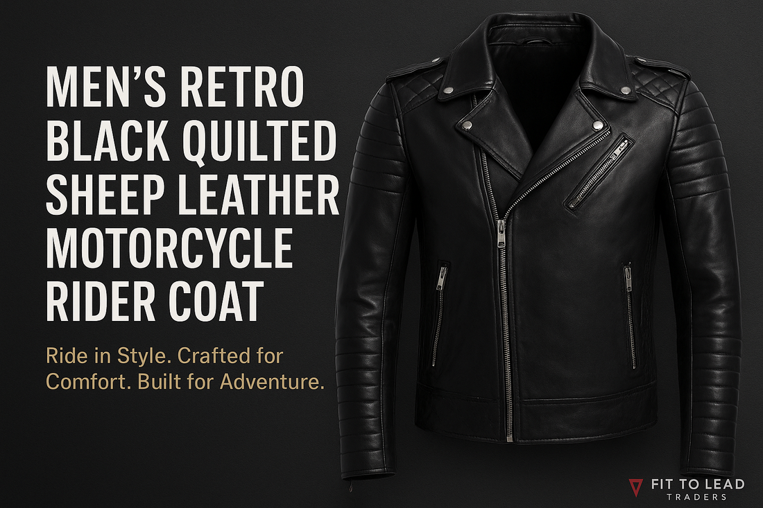 Men’s Retro Black Quilted Sheep Leather Motorcycle Rider Coat