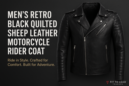 Men’s Retro Black Quilted Sheep Leather Motorcycle Rider Coat