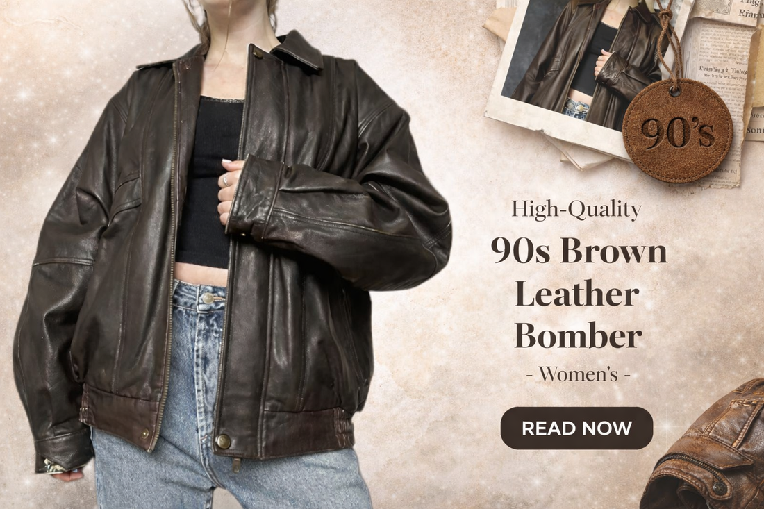 High-Quality 90s Brown Leather Bomber Women's