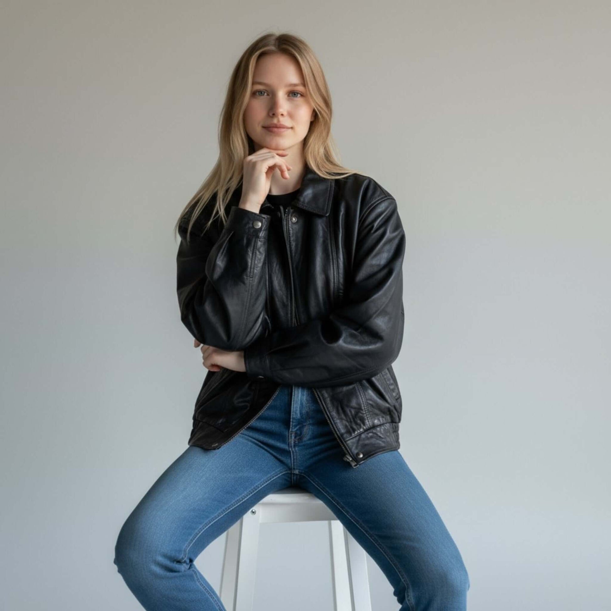 Oversized Vintage Leather Bomber Jacket Women 90s Style