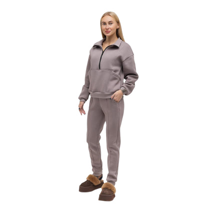 Women's Half-Zip Tracksuit with Kangaroo Pocket Fleece Lined Slippers