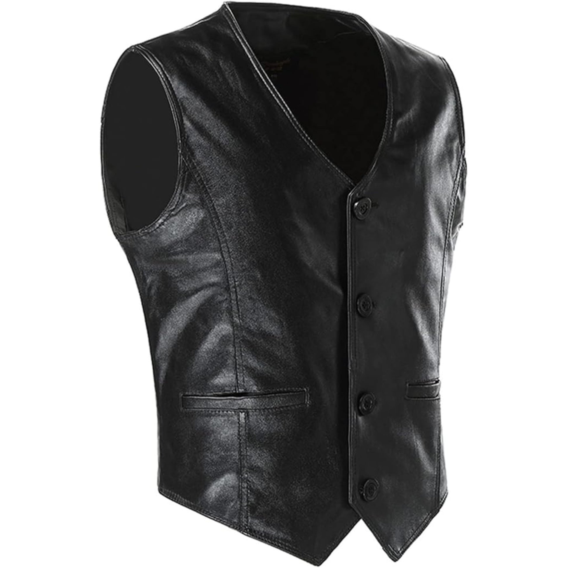 Black leather vest on a white background