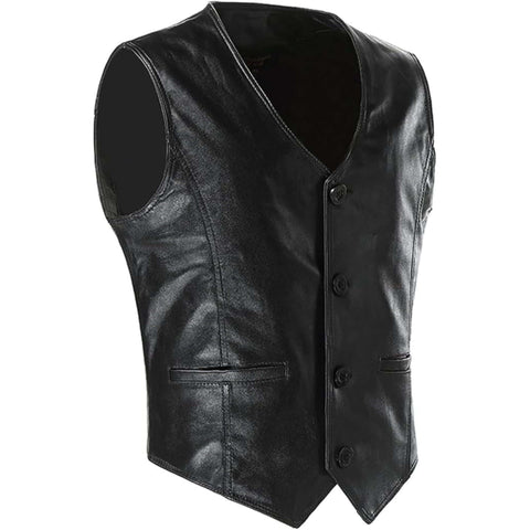 Men Rocker Style Genuine Cowhide Leather Biker Vest